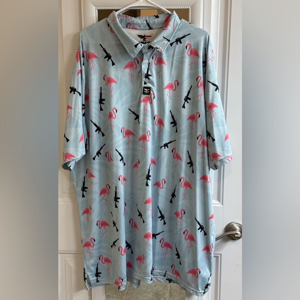 Eagle Six 3XL Polo ARMED FLAMINGOS - Flamingo and Rifle Print Men's Shirt